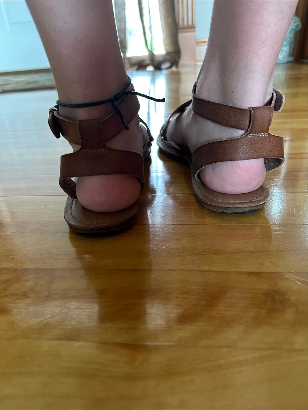 Madeline Stuart Brown Leather T-Strap Ankle Buckle Sandals